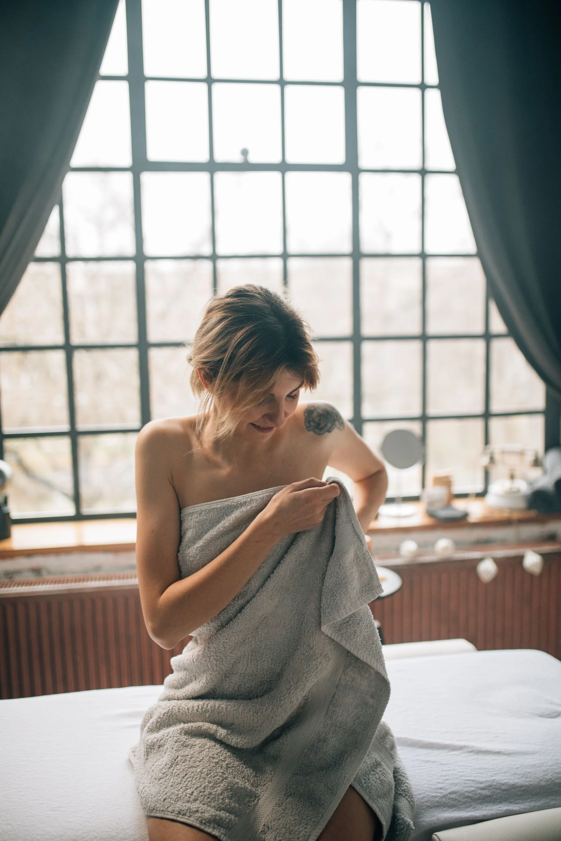Woman preparing for a peaceful spa wellness visit